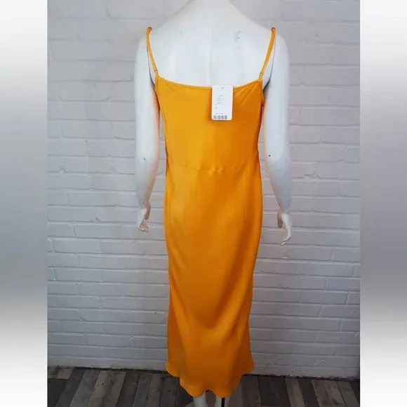 By Anthropologie Silky Cowl Neck Midi Dress Medium 12 14 Orange Column Party BN - Picture 2 of 14